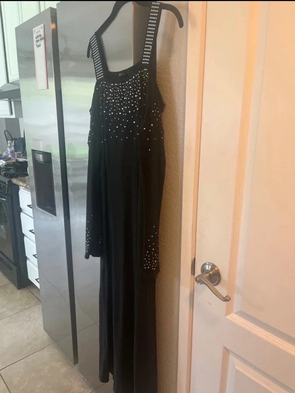 Black Embellished Strappy Evening Dress